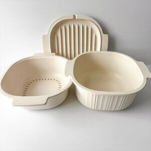 Vintage Rubbermaid Microwave Cookware Set Bacon Tray 3QT Casserole Strainer 3pc